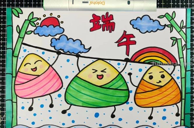 怎么用彩铅画粽子 一年级粽子儿童画？