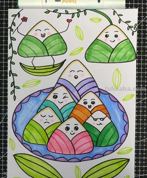 怎么用彩铅画粽子 一年级粽子儿童画？