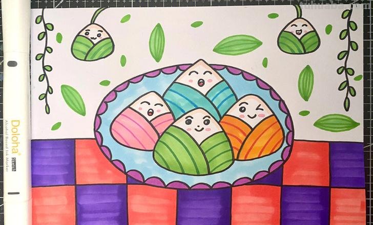 怎么用彩铅画粽子 一年级粽子儿童画？