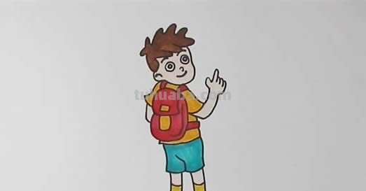 怎么画男孩简笔画 简笔画系列：背着书包上学校的小男孩？
