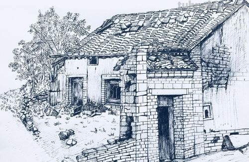 古代速写场景 怎样画古建筑中的瓦片（速写中的）？