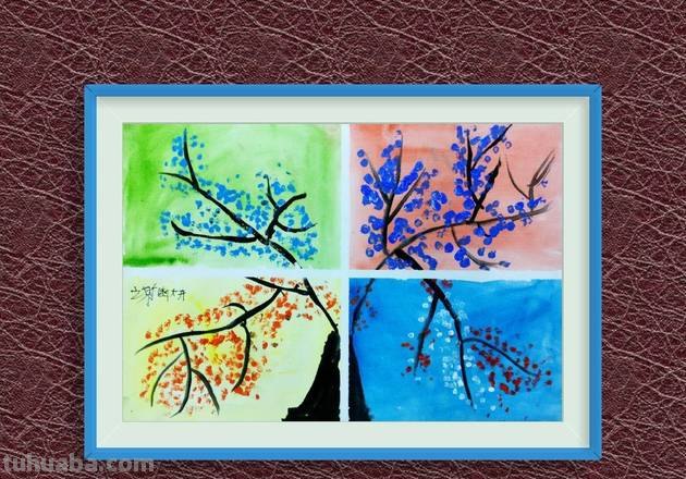 春夏秋冬色彩图片四格及春夏秋冬色彩图片四格水彩画 