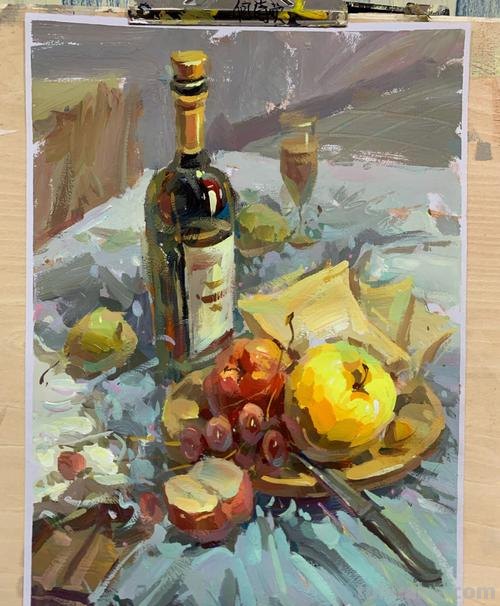 色彩静物酒瓶及色彩静物酒瓶临摹图片 