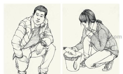 下蹲人速写 人物速写坐，立，蹲各都是什么比例，男女？