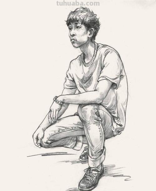下蹲人速写 人物速写坐,立,蹲各都是什么比例,男女?