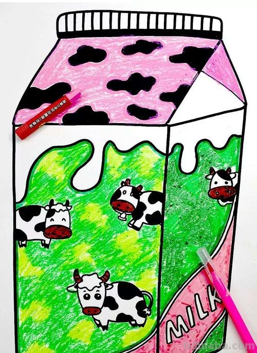 如何用色彩画出美丽的牛奶盒?