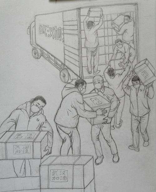 武汉加油速写 加油的图片简画?