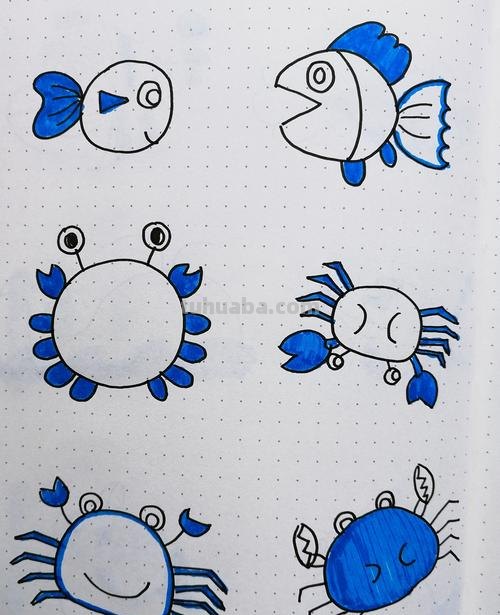 一组清新海洋风简笔插画~