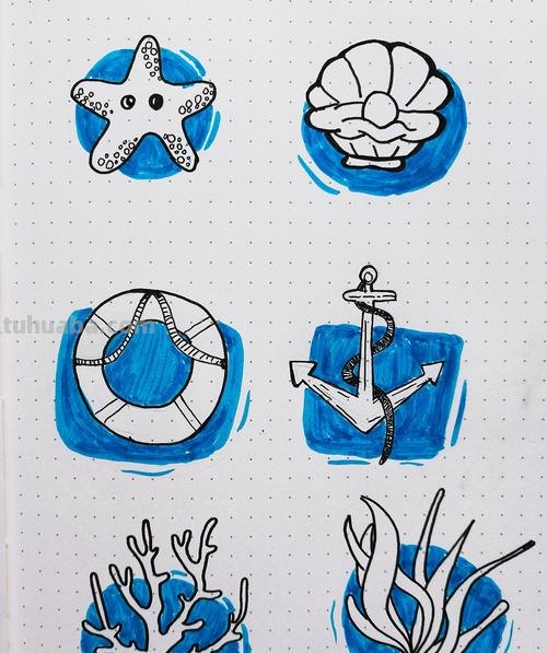 一组清新海洋风简笔插画~
