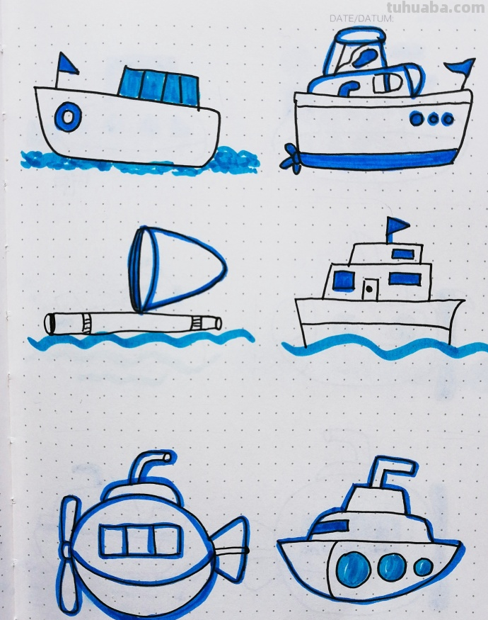 一组清新海洋风简笔插画~