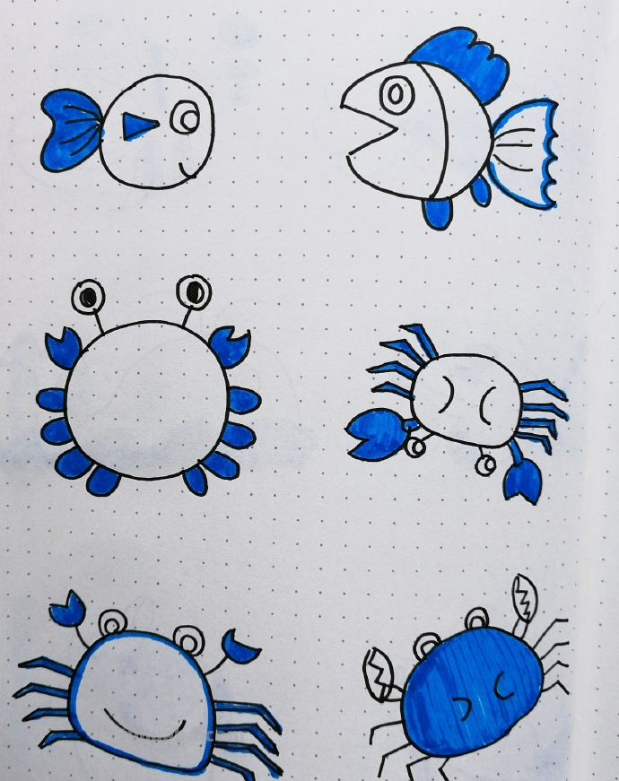 一组清新海洋风简笔插画~