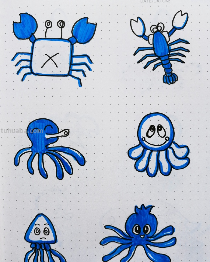 一组清新海洋风简笔插画~