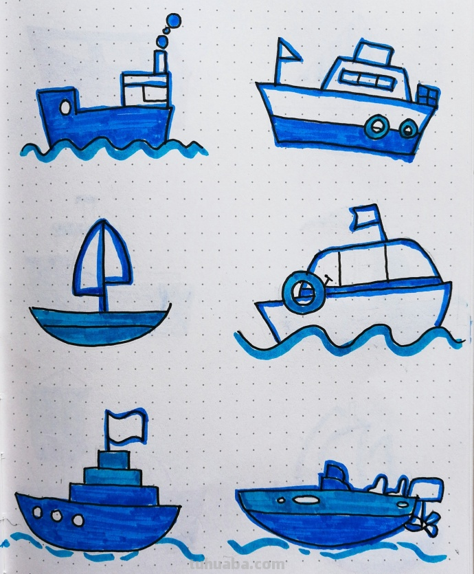 一组清新海洋风简笔插画~