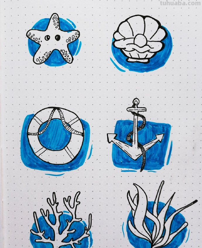 一组清新海洋风简笔插画~
