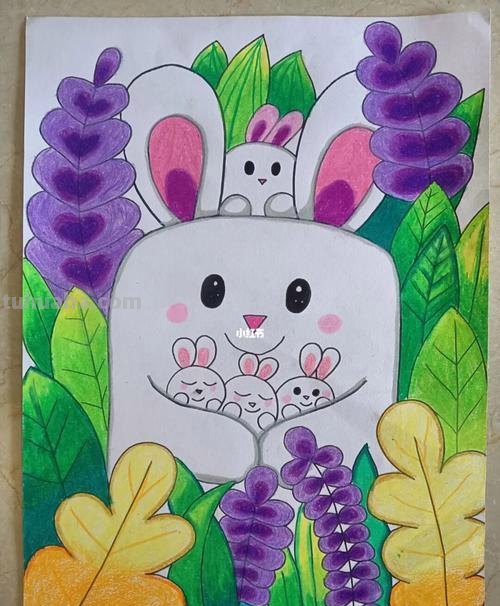 动物主题儿童画,冬季主题画,兔年主题画,儿童小动物简笔画