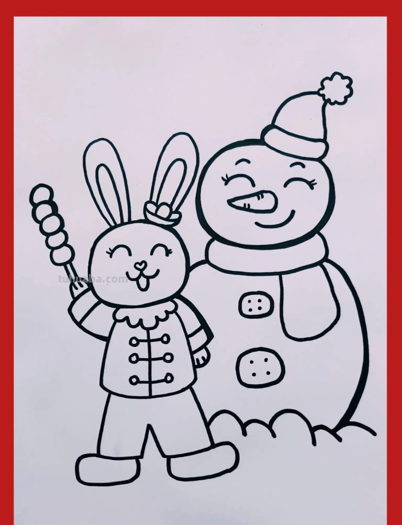 动物主题儿童画，冬季主题画，兔年主题画，儿童小动物简笔画