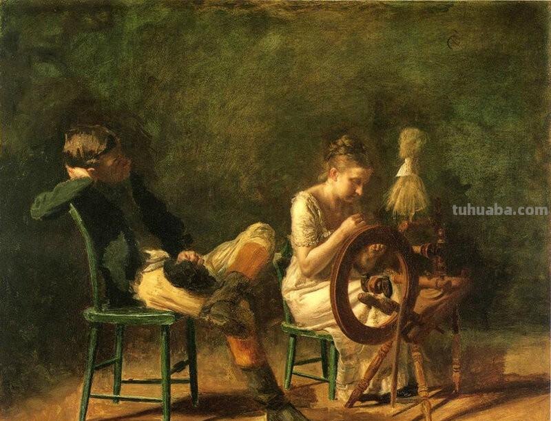 古代纺车与织娘油画欣赏-系列专题人物绘画作品集