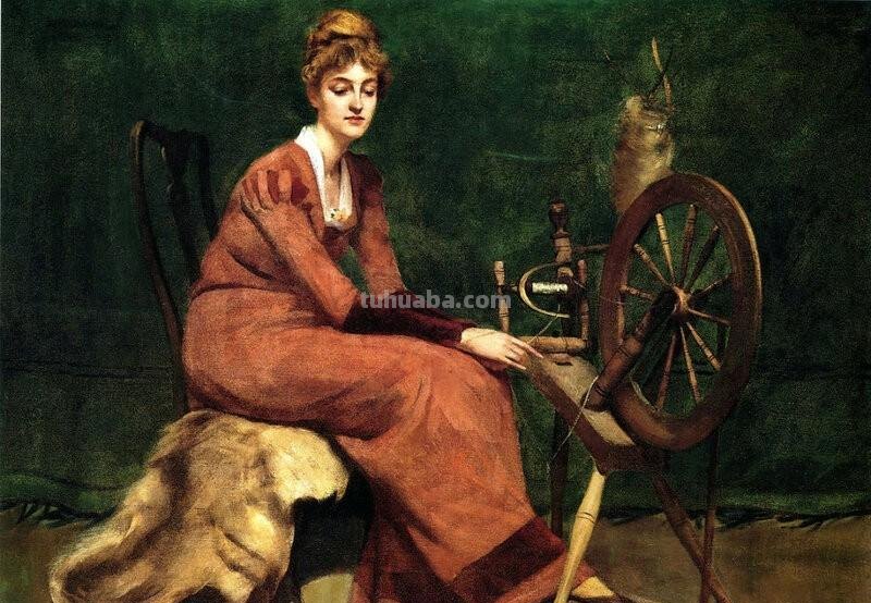 古代纺车与织娘油画欣赏-系列专题人物绘画作品集
