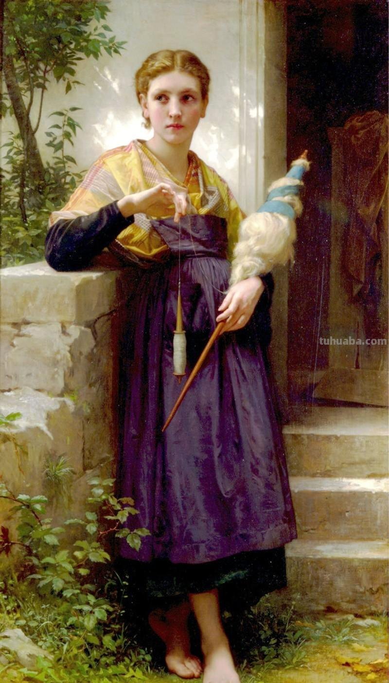 古代纺车与织娘油画欣赏-系列专题人物绘画作品集