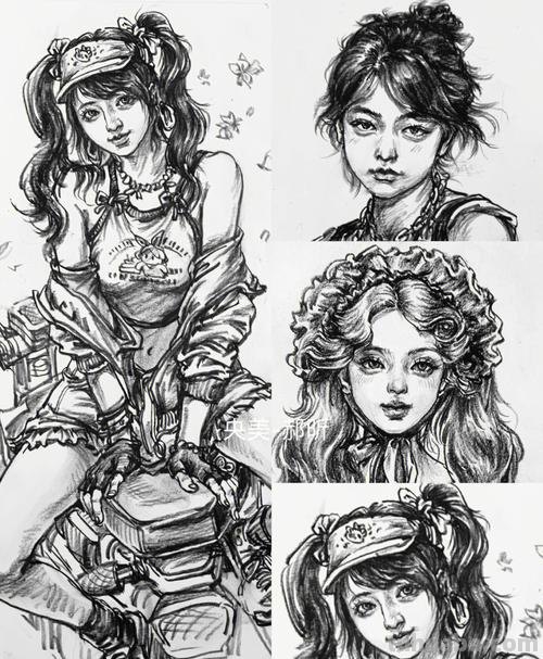 速写头女生 速写头发万能公式？