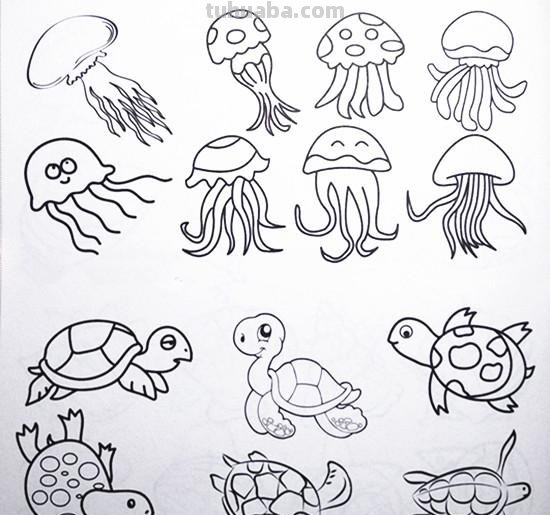 土豆姑娘的日记017-儿童简笔画之海底动物（含海龟珊瑚海马等）