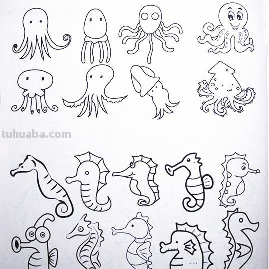 土豆姑娘的日记017-儿童简笔画之海底动物（含海龟珊瑚海马等）