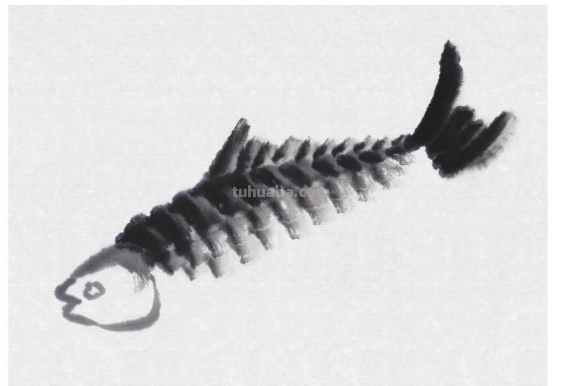 教你画草鱼：用浓墨以中锋为主画出鱼尾，以侧锋画出背鳍，快学习
