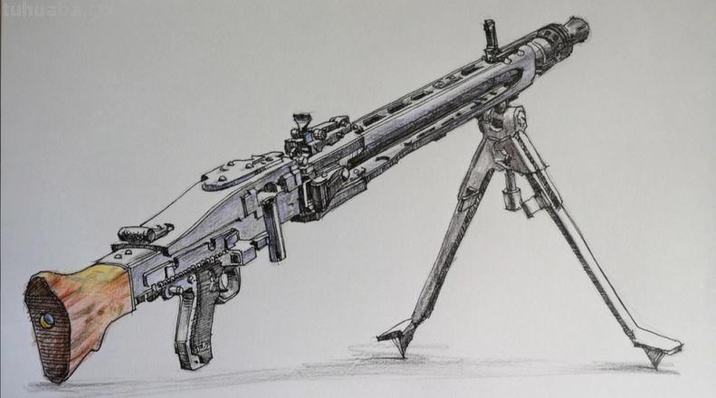 机枪怎么画彩铅颜色 一步一步教你画ak？