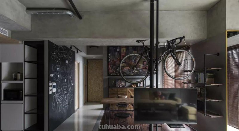 87㎡复古工业风，金属+水泥与原木的碰撞，小两居装出豪宅范