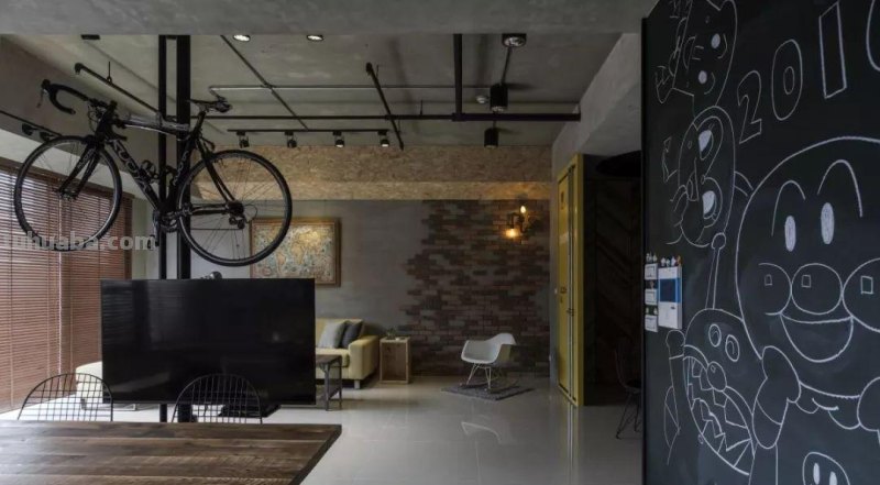 87㎡复古工业风，金属+水泥与原木的碰撞，小两居装出豪宅范