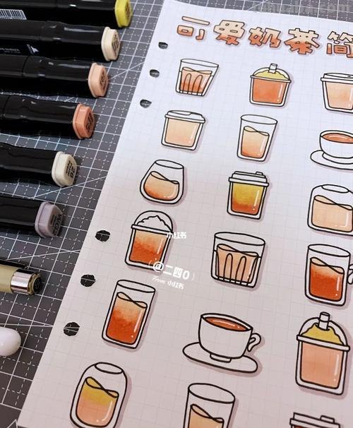 奶茶怎么画 彩铅颜色 怎么用横格本和12色水彩笔做奶茶手帐?