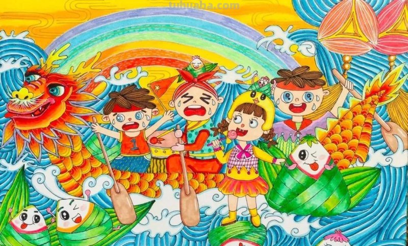 端午节手抄报+主题儿童画57张，收藏准备绘画不慌张！