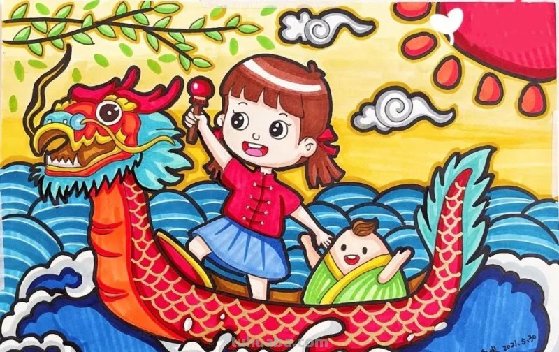 端午节手抄报+主题儿童画57张，收藏准备绘画不慌张！