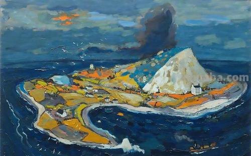 海岛印象-法国画家埃尔维·勒努维尔意象风景油画作品欣赏
