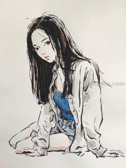灵动的线条、淡彩的笔墨，绘画速写人物的生动｜CHICHi速写作品