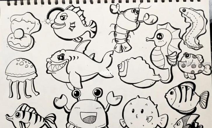 海洋动物简笔画，儿童简笔画