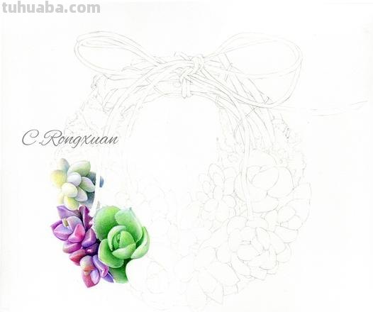 动漫彩铅花环怎么画 彩铅花朵图解教程1？