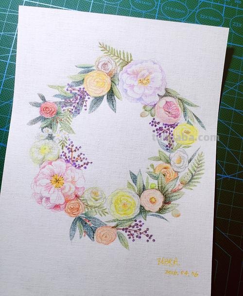 动漫彩铅花环怎么画 彩铅花朵图解教程1？