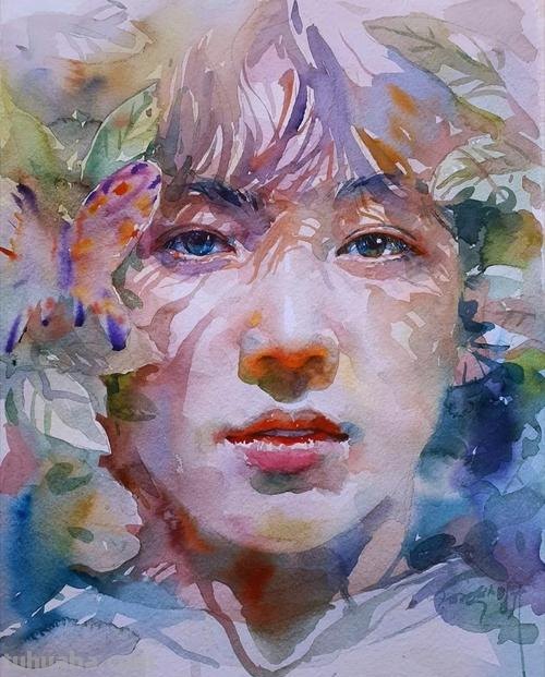 韩国画家朴林圭人物肖像水彩画作品集