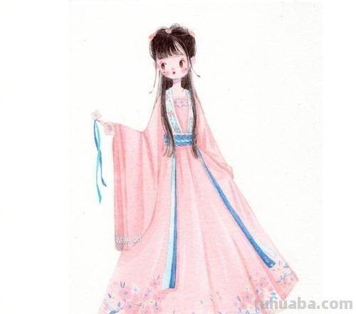 唐朝汉服怎么画彩铅 一二三年级画古风仙女汉服？