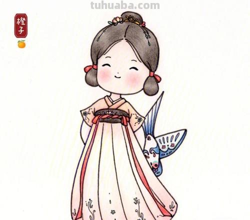 唐朝汉服怎么画彩铅 一二三年级画古风仙女汉服？