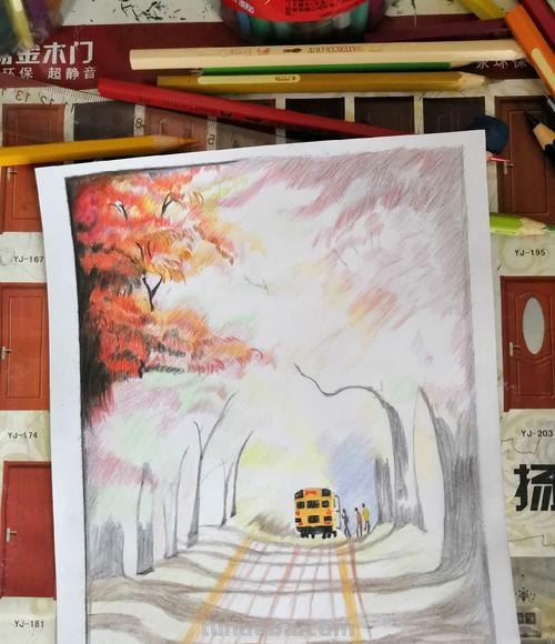 彩铅枫树林怎么画 8-10岁画秋天景色彩铅?