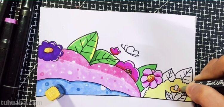 创意儿童画：分享三款万能背景画法，卡通简笔画风格，收藏备用