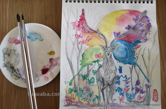 鹿色彩画：探秘鹿的神秘色彩与美丽绘画 