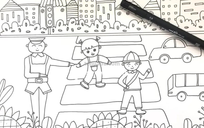 37张交通安全相关参考手抄报绘画来啦！线稿+成品图都有，请收好