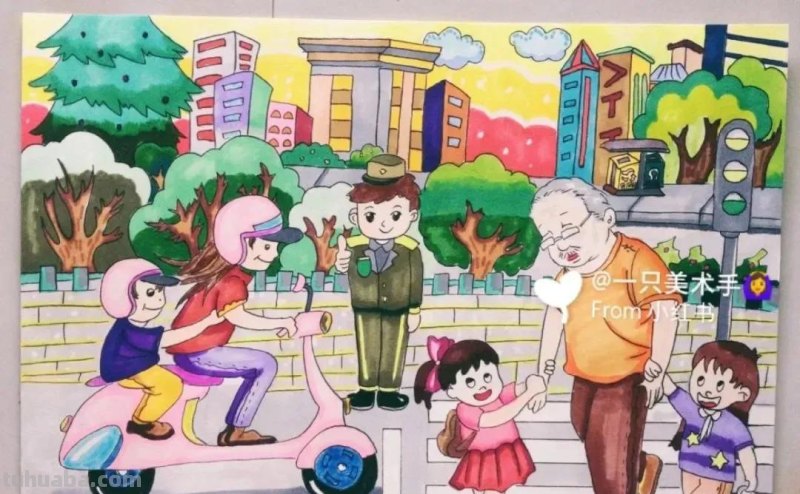 37张交通安全相关参考手抄报绘画来啦！线稿+成品图都有，请收好