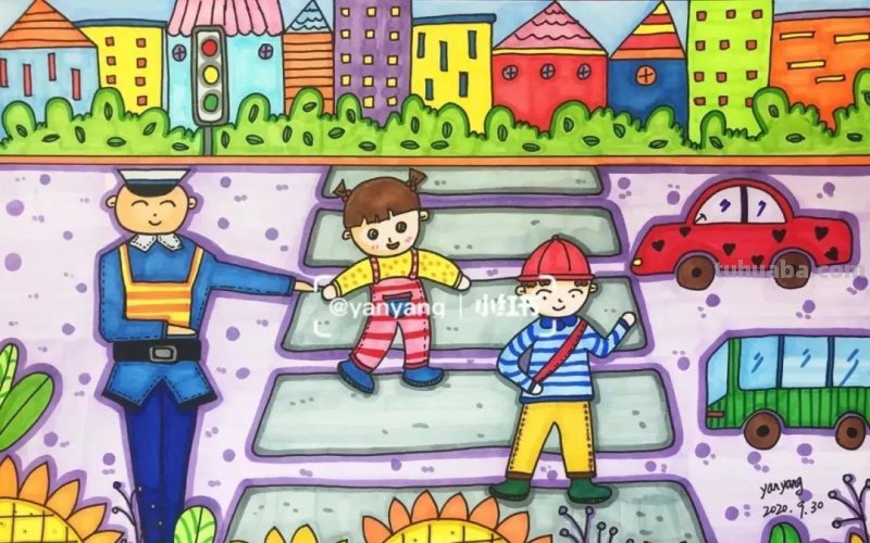 37张交通安全相关参考手抄报绘画来啦！线稿+成品图都有，请收好