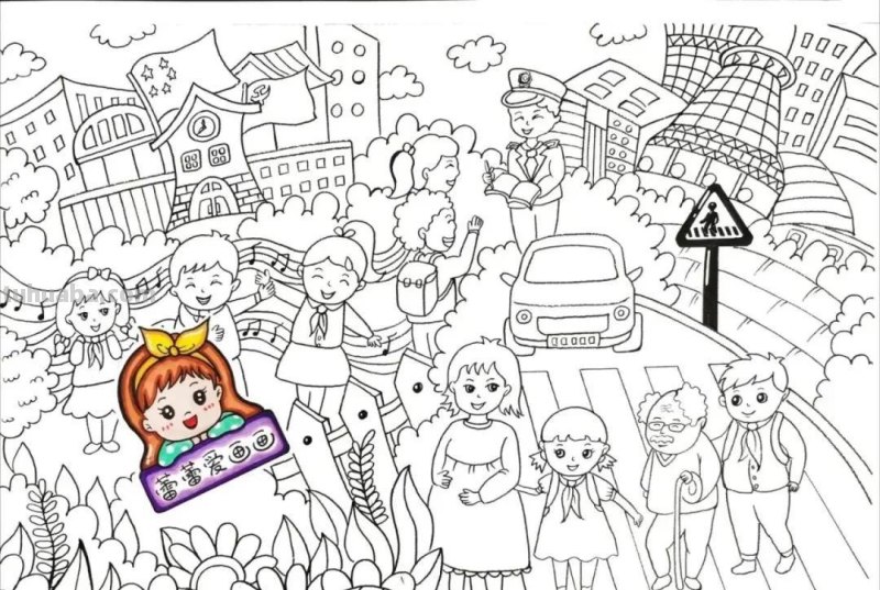 37张交通安全相关参考手抄报绘画来啦！线稿+成品图都有，请收好
