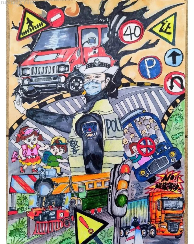 37张交通安全相关参考手抄报绘画来啦！线稿+成品图都有，请收好