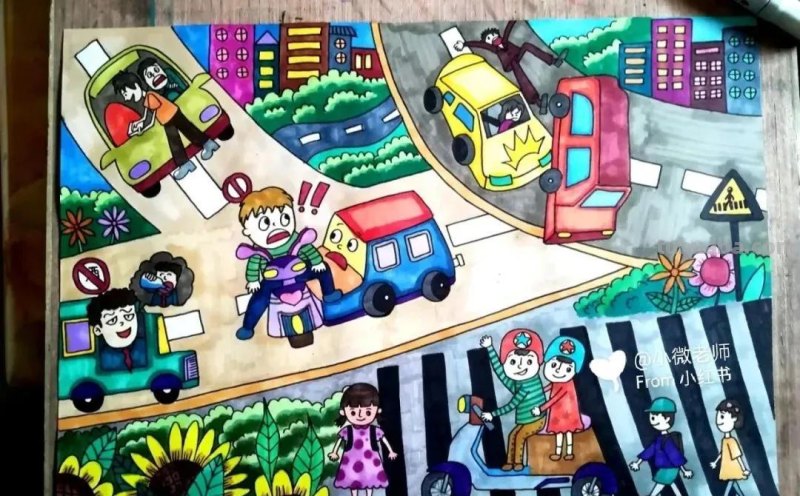 37张交通安全相关参考手抄报绘画来啦！线稿+成品图都有，请收好